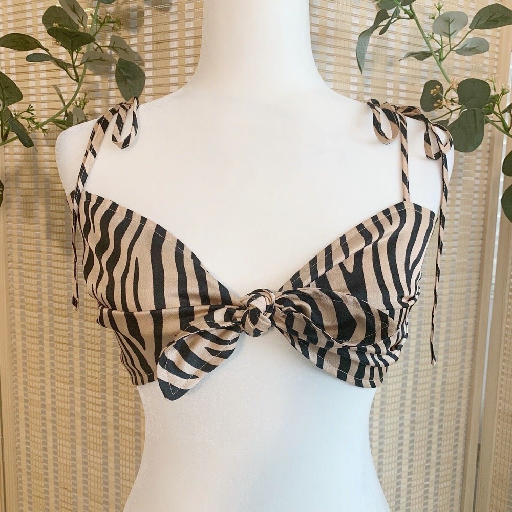 Lulus Wild Spirit Tan Tiger Print Tie-Front Crop Top Size Small Bra Top Animal